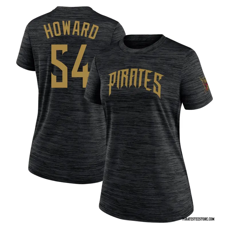 Women's Pittsburgh Pirates ＃54 Sam Howard Black 2026 City Connect Game Day Velocity Name & Number T-Shirt
