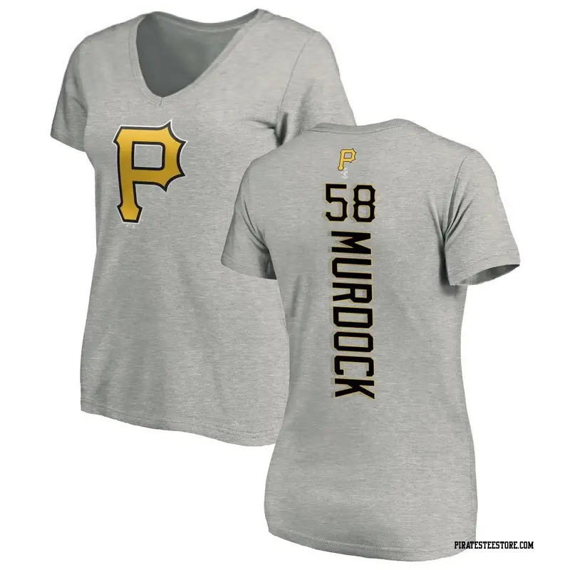 Women's Pittsburgh Pirates ＃58 Noah Murdock Ash Backer Slim Fit T-Shirt