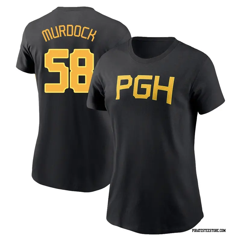 Women's Pittsburgh Pirates ＃58 Noah Murdock Black 2023 City Connect Wordmark Name & Number T-Shirt