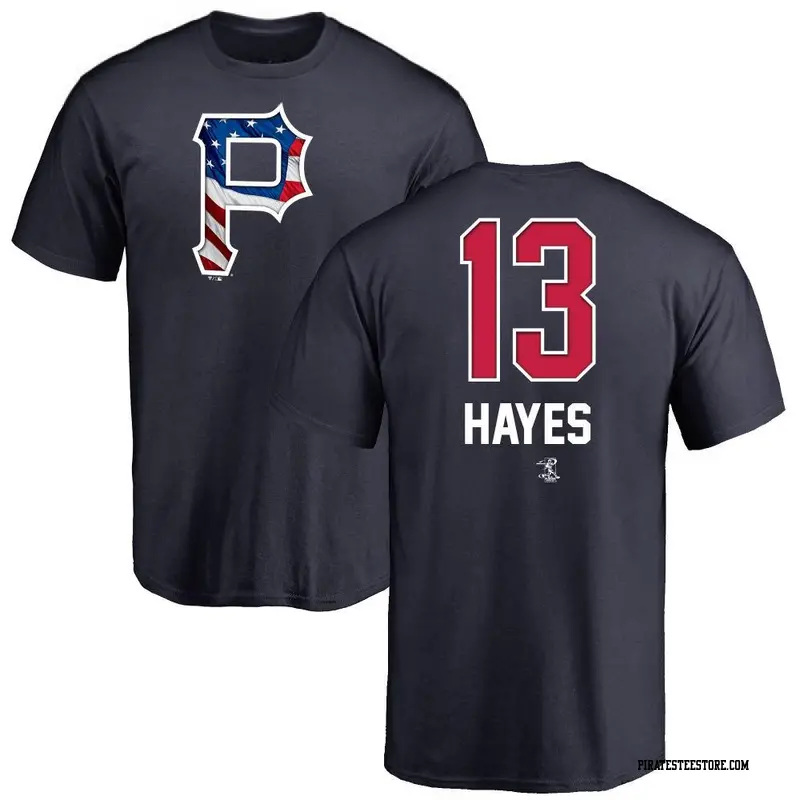 Youth Pittsburgh Pirates ＃13 Ke'Bryan Hayes Navy Branded Name and Number Banner Wave T-Shirt