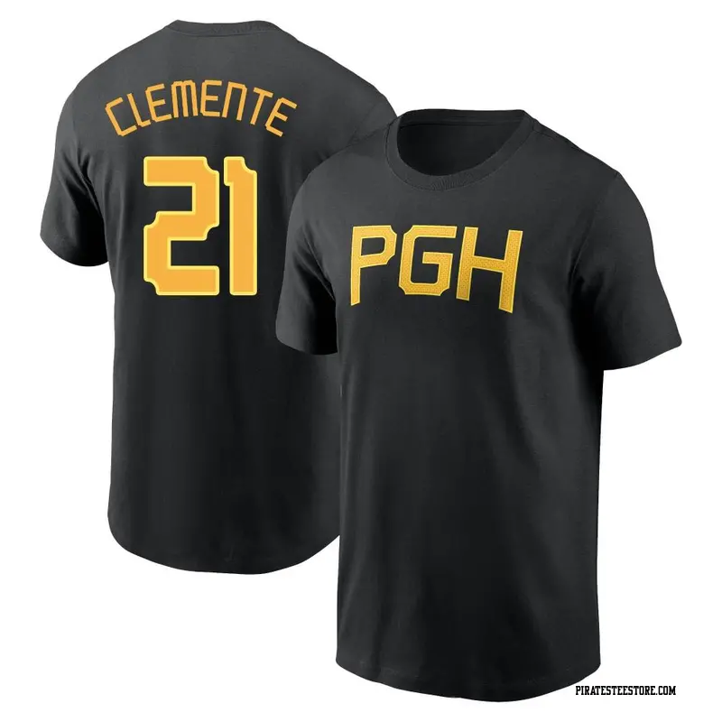 Youth Pittsburgh Pirates ＃21 Roberto Clemente Black 2023 City Connect Wordmark Name & Number T-Shirt