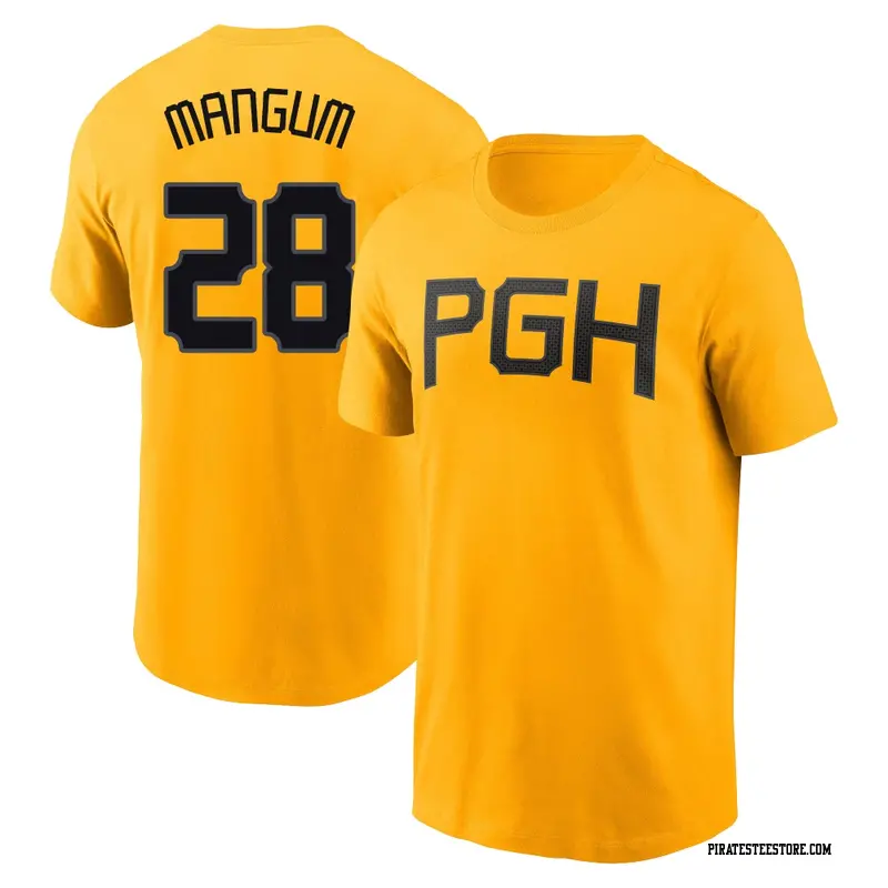Youth Pittsburgh Pirates ＃28 Jake Mangum Gold 2023 City Connect Name & Number T-Shirt