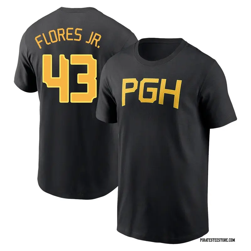 Youth Pittsburgh Pirates ＃43 Rafael Flores Jr. Black 2023 City Connect Wordmark Name & Number T-Shirt