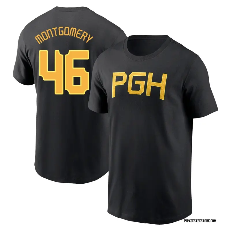Youth Pittsburgh Pirates ＃46 Mason Montgomery Black 2023 City Connect Wordmark Name & Number T-Shirt